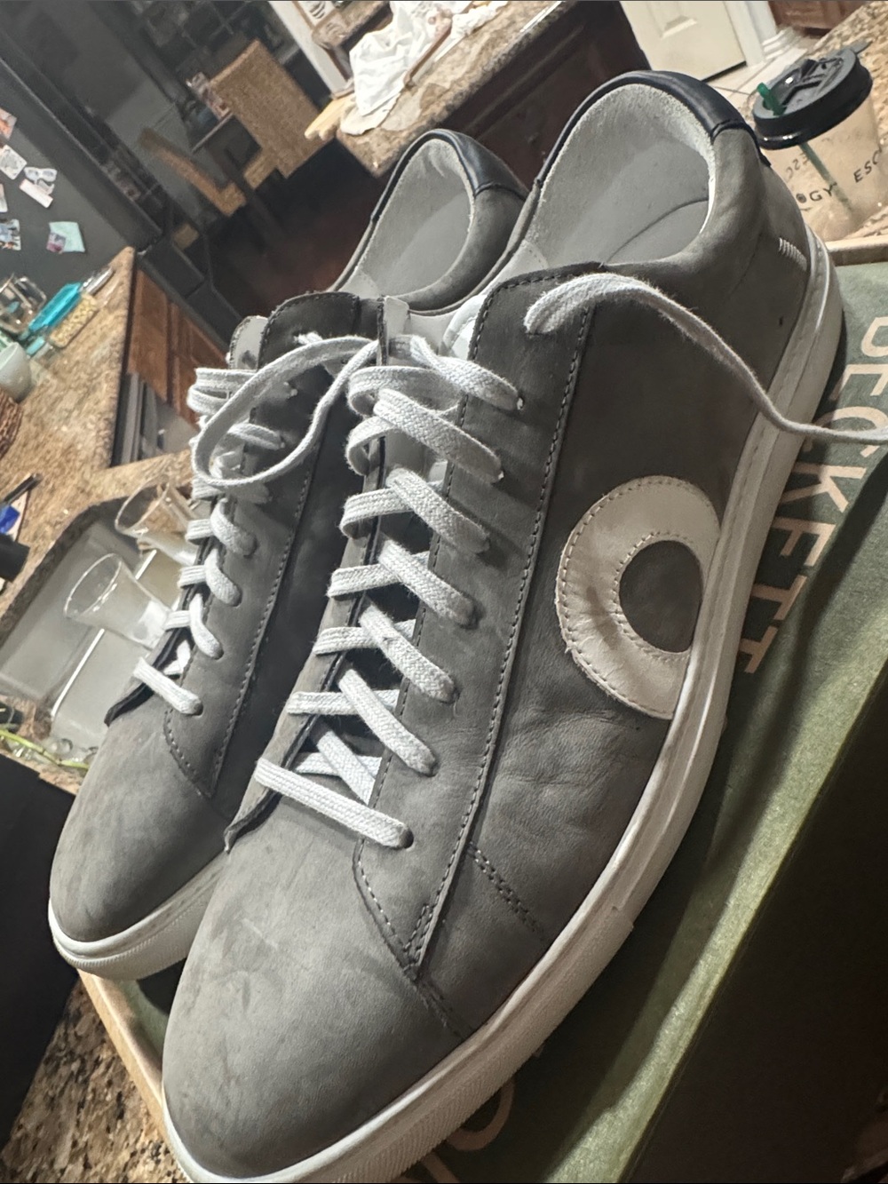 Oliver Cabell Gray Leather Sneakers with White Accent